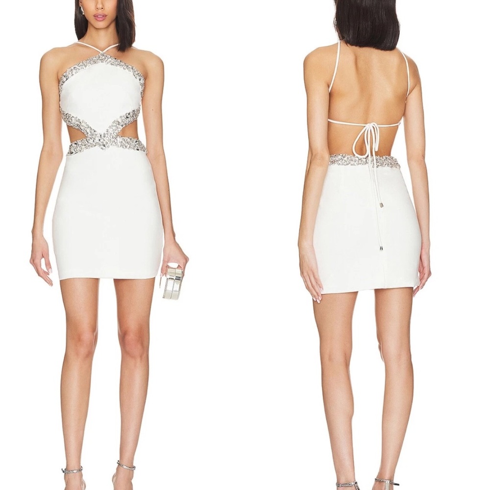 Patbo White Halter Dress with Rhinstone Embellishments size 4 small